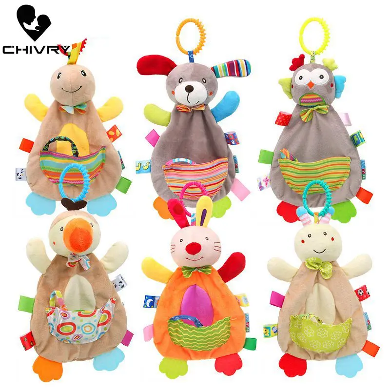 

Chivry Baby Cute Cartoon Animal Comfort Appease Towel Newborn Infant Teether Chew Toys Pacify Doll Baby Towel with Pocket