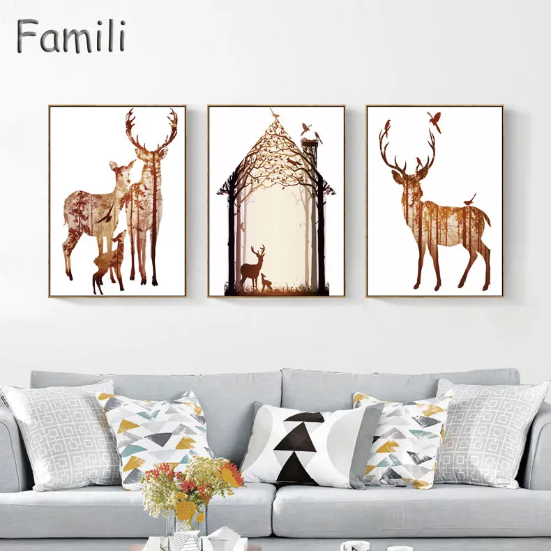 Скандинавский красочный лес олень лошадь фотосессия искусство Масляная печать