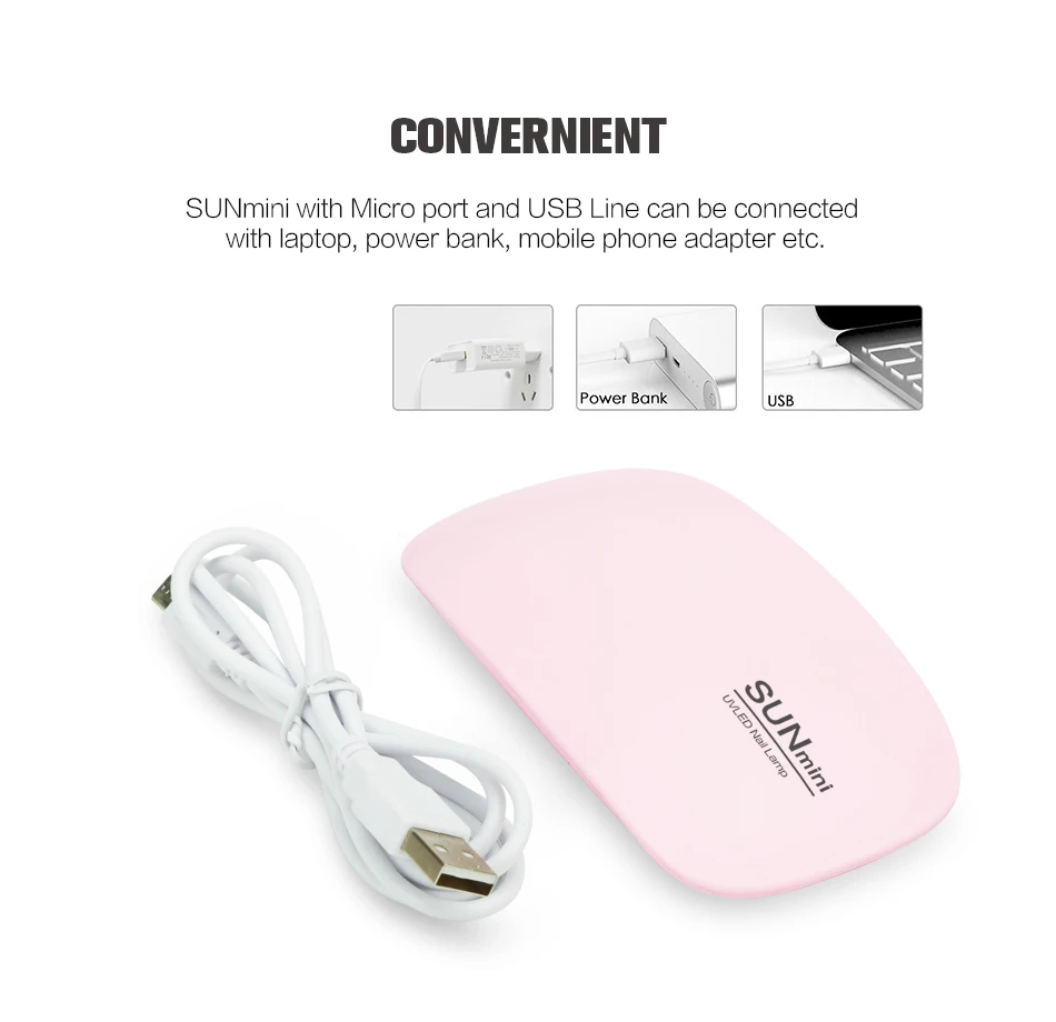 SUNmini УФ-светодиодный мини-светильник, Портативная Сушилка для ногтей с usb-кабелем, сушилка для геля для ногтей, подарок для домашнего использования в путешествиях