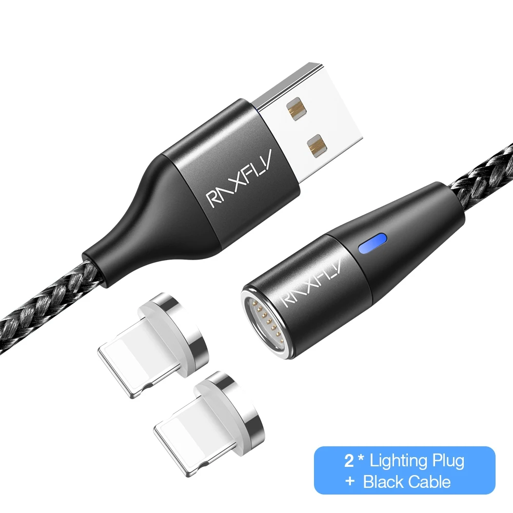 2 Plug Black For IOS RAXFLY Магнитный зарядный кабель светодиодный 1 м Магнитный зарядный провод для телефона Micro usb type C для iPhone 6 7 X Магнитный зарядный кабель - Цвет: 2 Plug Black For IOS