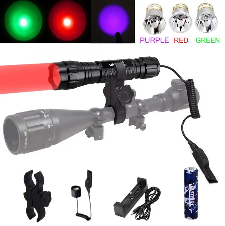 red green purple VASTFIRE T6/L2/Q5 светодиодный светильник-вспышка Тактический 1000 люменов, светильник-вспышка для охоты, светодиодный фонарь, светильник-вспышка s для кемпинга и пеших прогулок - Испускаемый цвет: red green purple