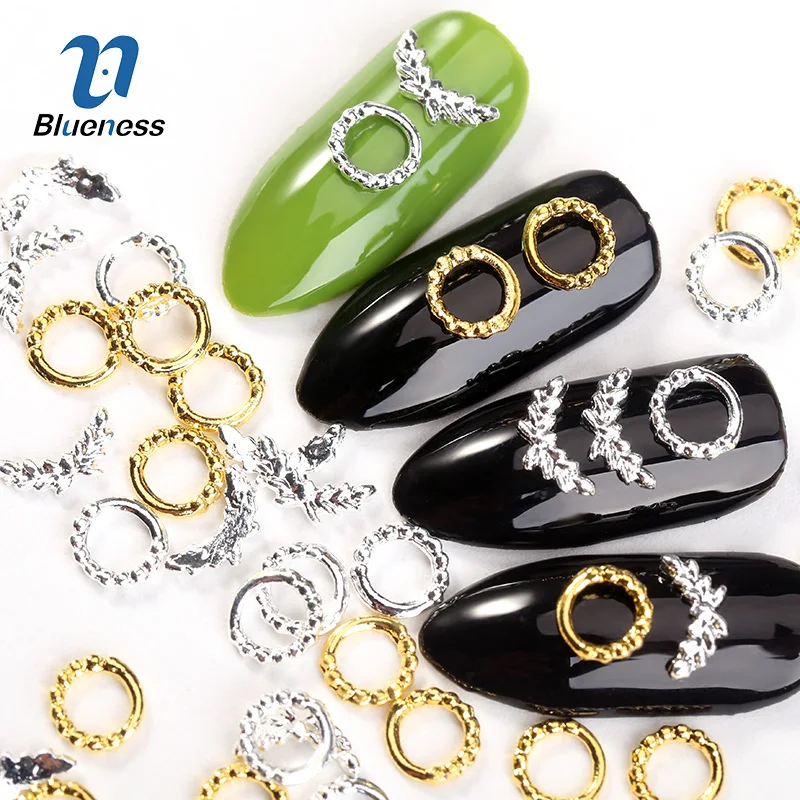 Синева 100 шт./лот крыла круг Дизайн цвета: золотистый серебристый блеск Гвозди