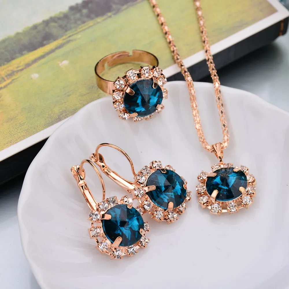 2019 Роскошные Ювелирные наборы Кристальные серьги вечерние кольца ожерелье