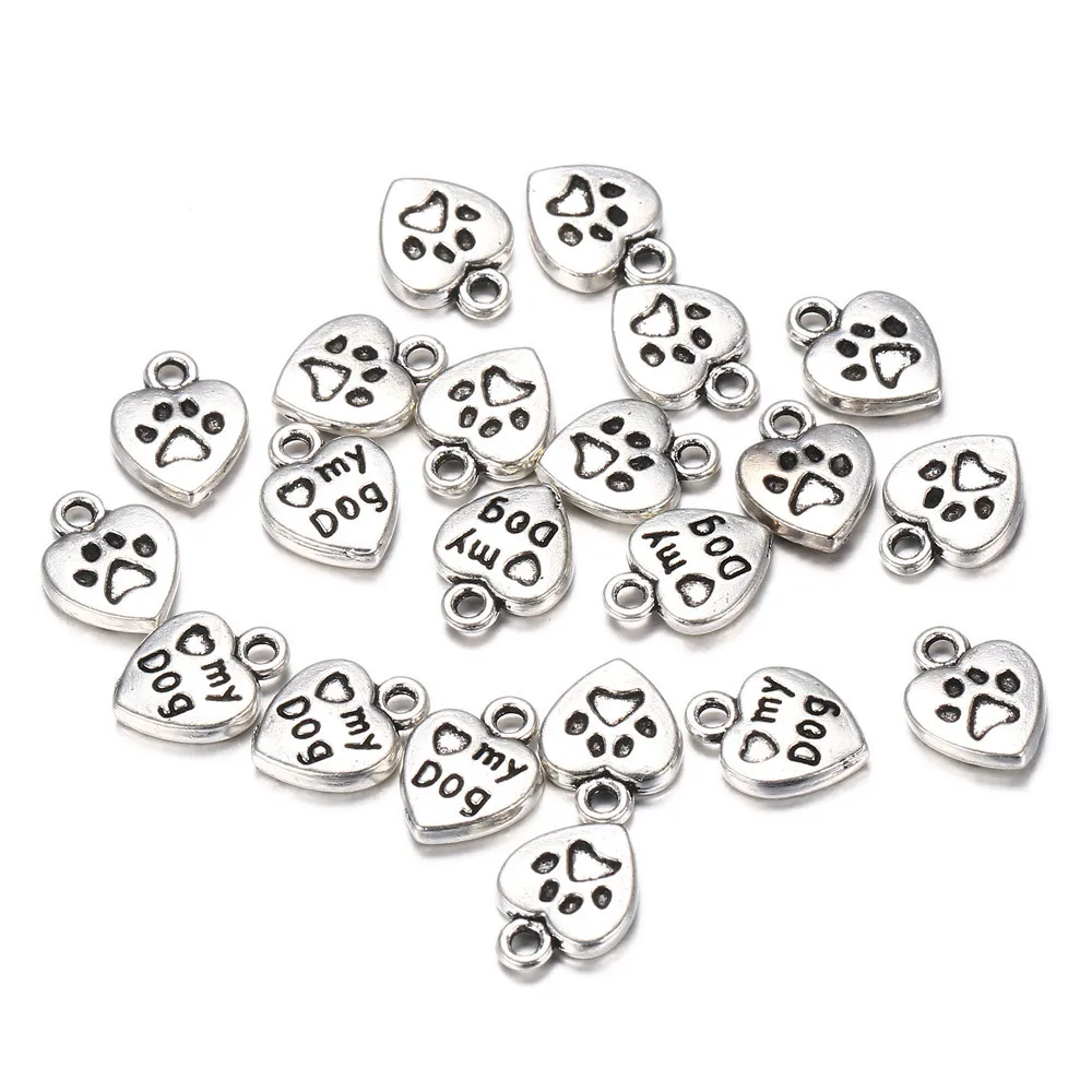 20 шт./лот модные подвески в форме сердца мой кулон собачьей лапы античный