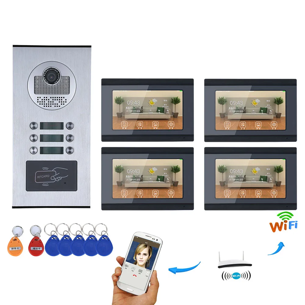 YobangSecurity " RFID IR-CUT wifi IP видеодомофон 1000TVL HD камера 3 до 6 мониторов дверной звонок вилла квартиры комплекты для домофона