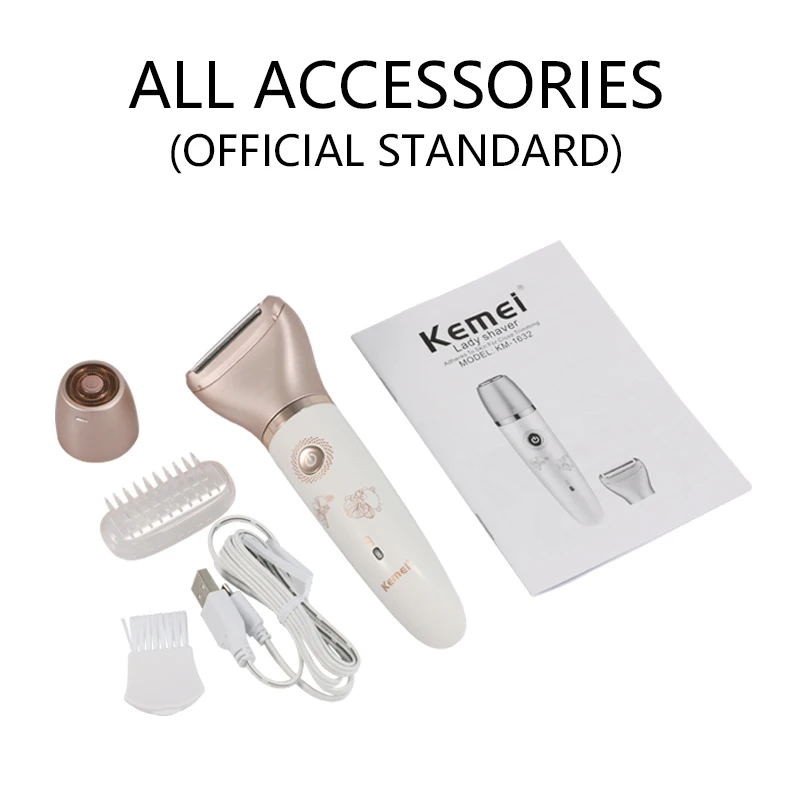 Kemei-1632 2 In 1 Women Electric Epilator Rechargeable Lady Shaver Depilation Machine Hair Removal Trimmer Epilator For Bikini