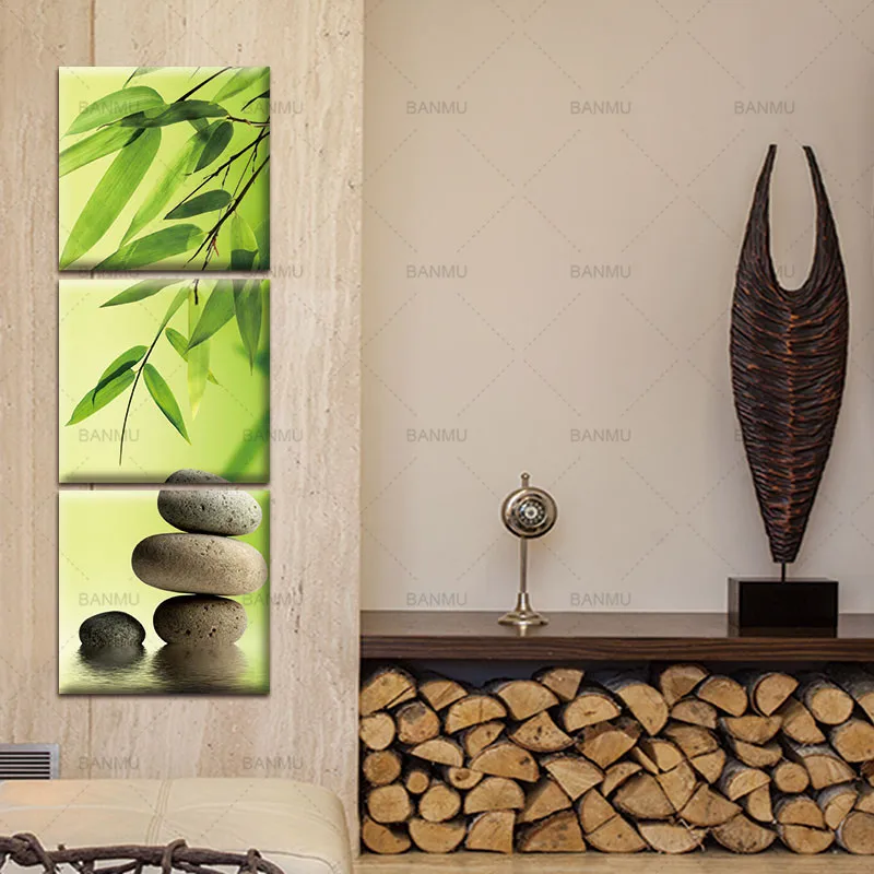 Фотообои для дома 3 шт./компл. бамбук и камень современный холст фотография