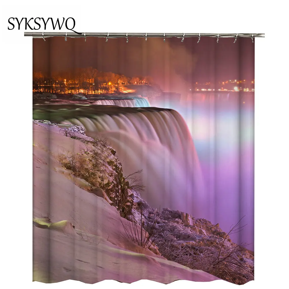 Водопад с фиолетовым лесом занавеска для душа 3d ванной декорация декора Прямая