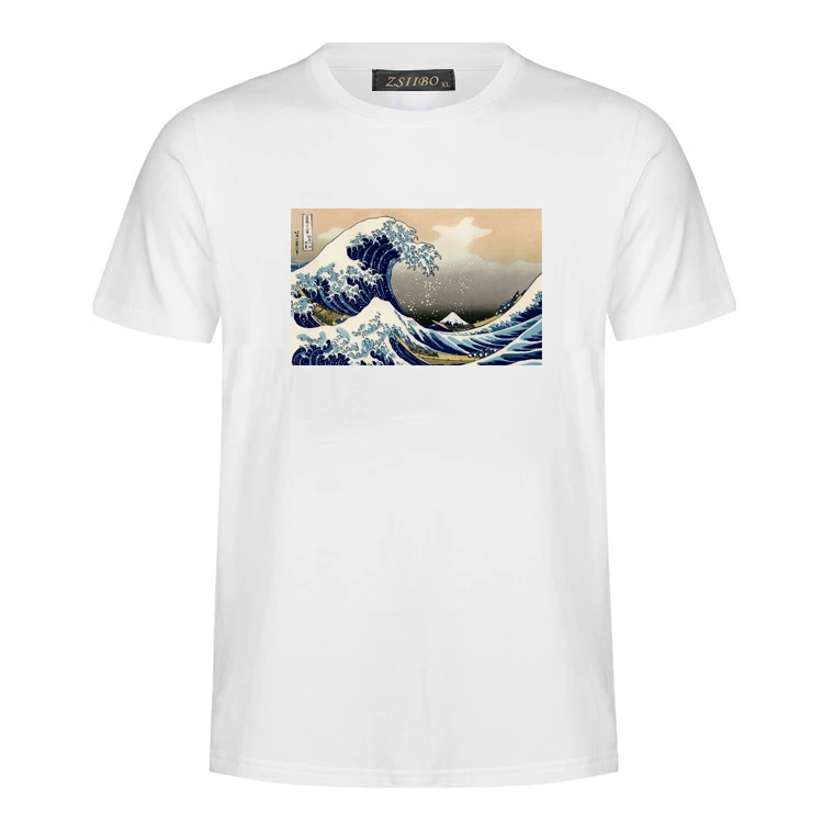 S5MC69-White-1 Мужская футболка с принтом "Great wave off kanagawa", Ретро стиль, короткий рукав, тонкие топы, звездная ночь, забавный мультфильм, Harajuku, Мужская футболка, S5MC69 - Цвет: S5MC69-White-1