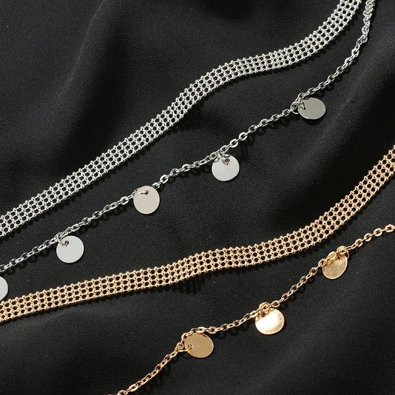 2 шт./компл. двойная Монета диск многослойные бусы цепь колье трендовые