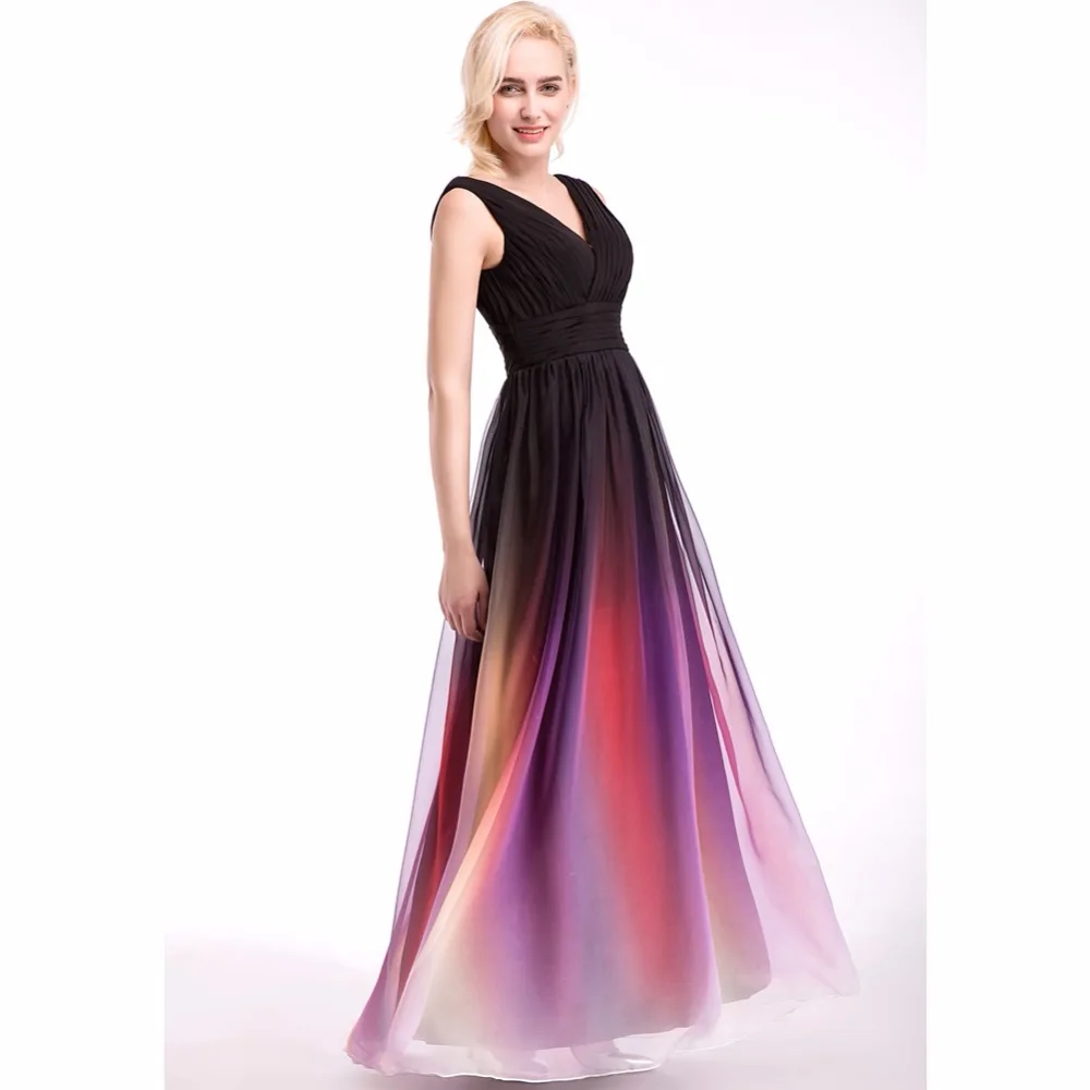 Благородный WEISS вечерние платья Robe De Soiree трапециевидной формы со складками шифоновые, с градиентной расцветкой настоящая фотография с v-образным вырезом выпускного вечера вечерние платья
