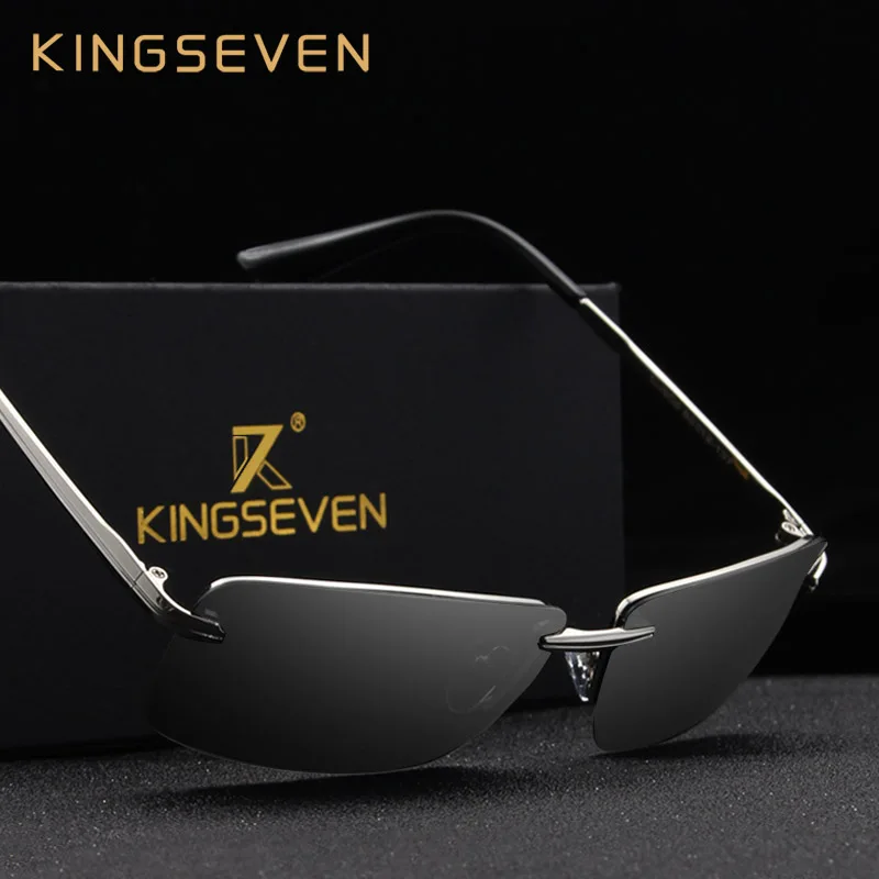 KINGSEVEN, мужские солнцезащитные очки без оправы, поляризационные, золотые, мужские солнцезащитные очки, Роскошные бренды, очки для ночного вождения, Oculos escuro