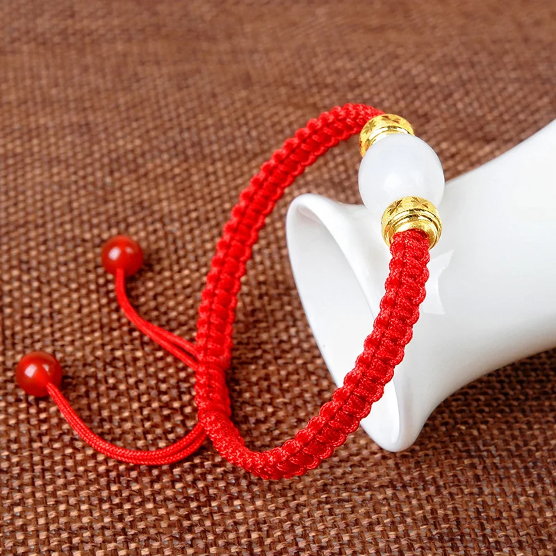 Новинка Женский плетеный браслет из чистого 999 желтого золота 24 к с бусинами 2