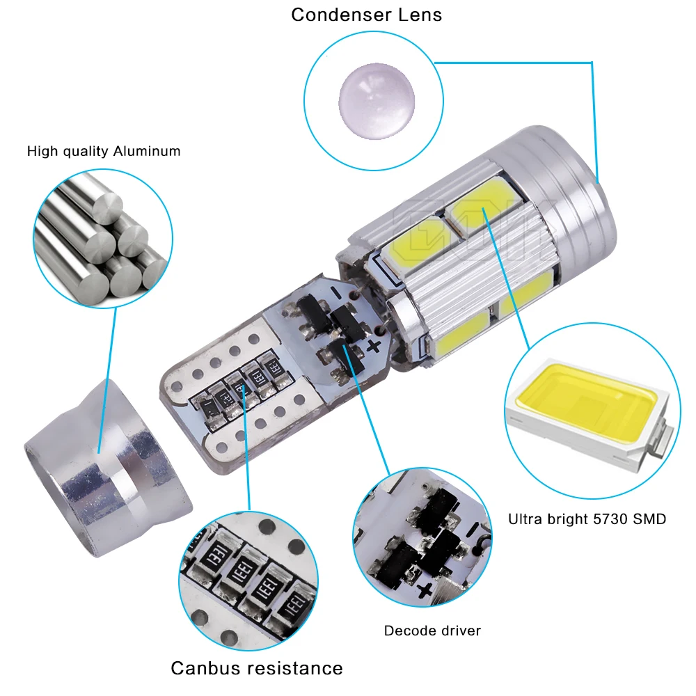 10 шт./лот T10 Светодиодные лампы canbus 194 Xenon Белый СВЕТОДИОД CANBUS 10SMD led 5730 5630 SMD t10 LED с
