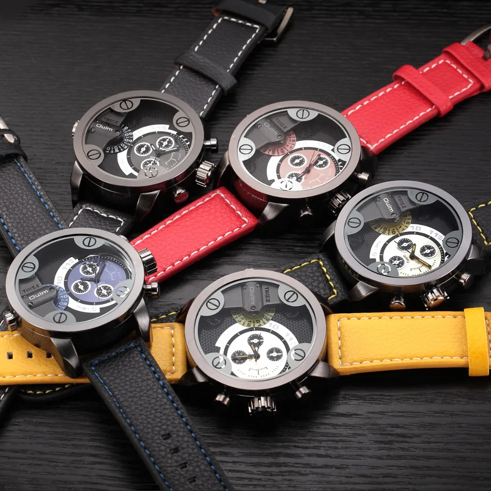 Часы Oulm роскошные модные кварцевые часы ведущей марки 3 маленьких циферблата