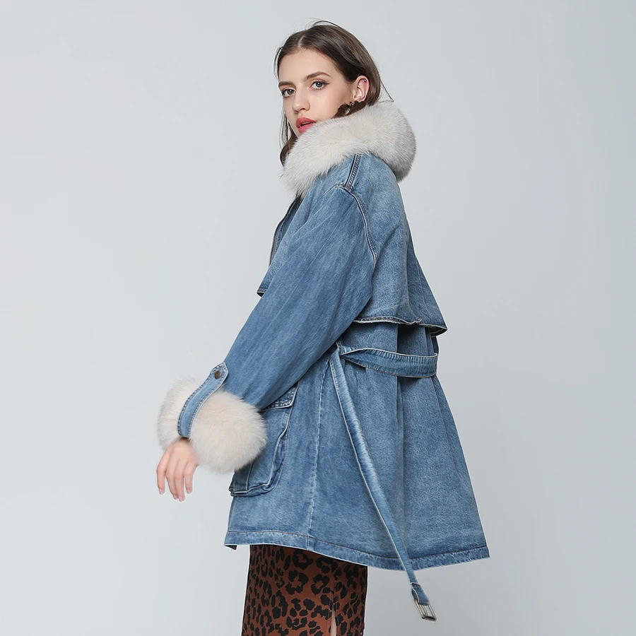 Женская длин.джинс.куртка парка с мех.отд.OFTBUY длинная утепленная джинсовая