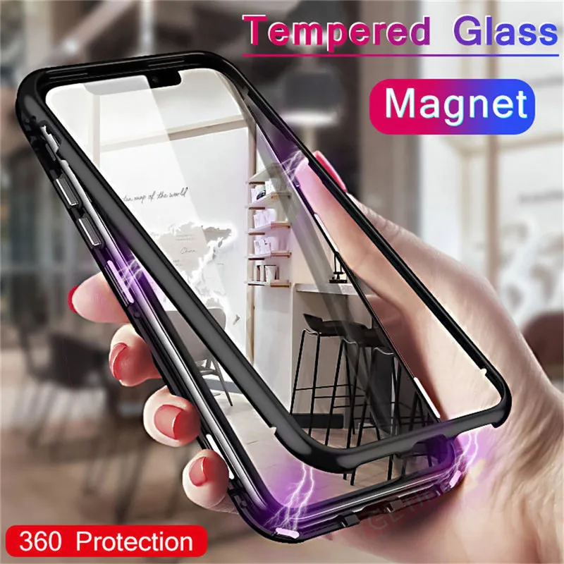 Luxury transparent magnetic adsorption case For iPhone 6 6S + 7 8 X hard metal bumper toughened glass rear cover | Мобильные