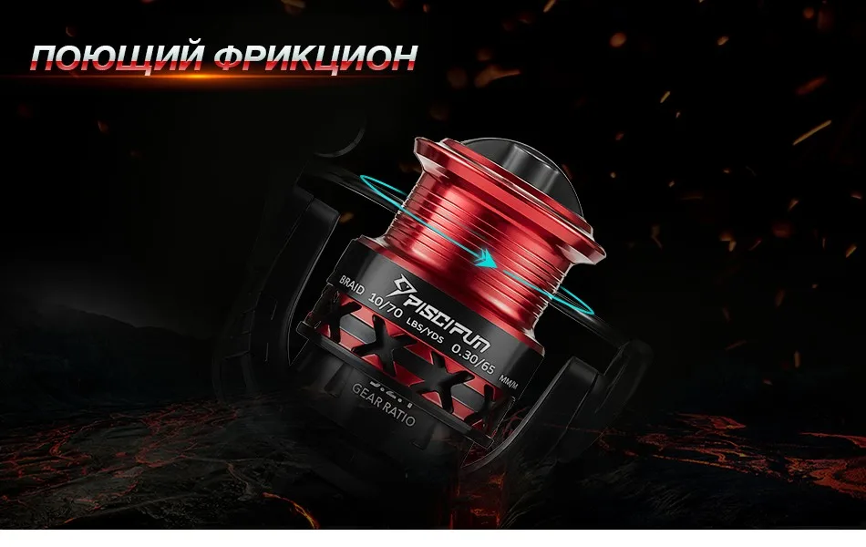 Piscifun пламени спиннингом 5,2: 1 шестерни соотношение 10 Подшипники до 9 кг Макс Перетащите свет ультра гладкой 2000 3000 4000 5000 рыбалка катушка