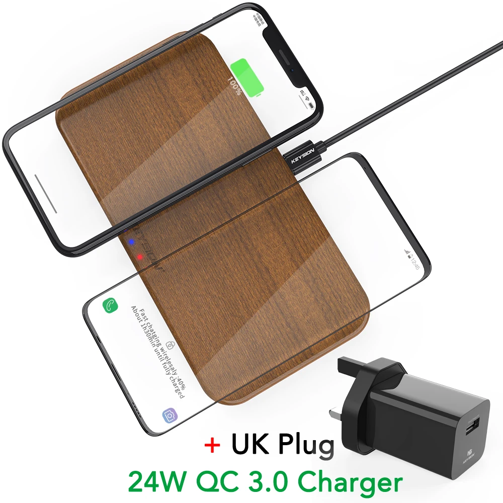 UK Plug Set KEYSION, двойное Беспроводное зарядное устройство, 5 катушек, Qi, быстрая зарядка, подходит для iPhone 11 Pro XS Max, samsung S10 S9 AirPods, Xiaomi Mi9 - Color: UK Plug Set