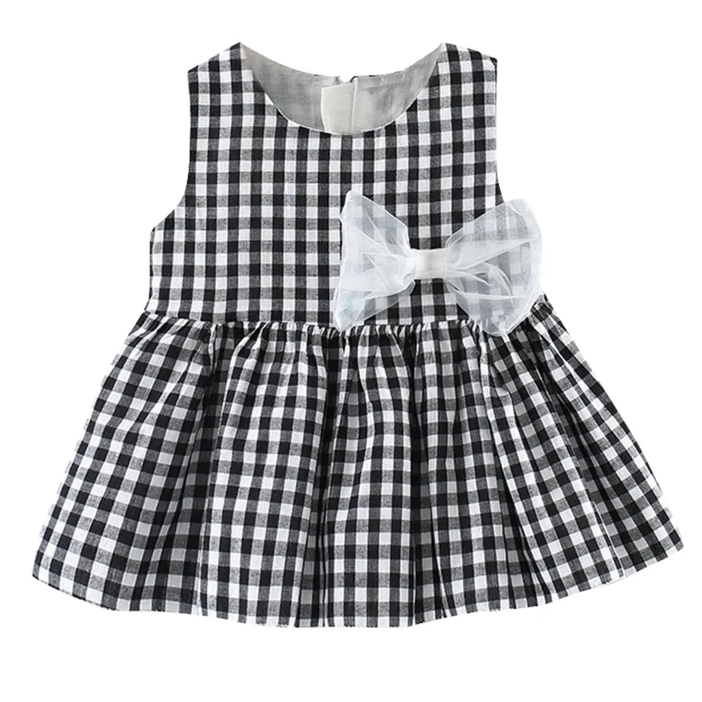 Kids Dresses for Girls 2019 summer Baby Girl Casual Summer Sleeveless O-neck Bow Plaid Princess Dress Vestidos Dropshippng | Детская