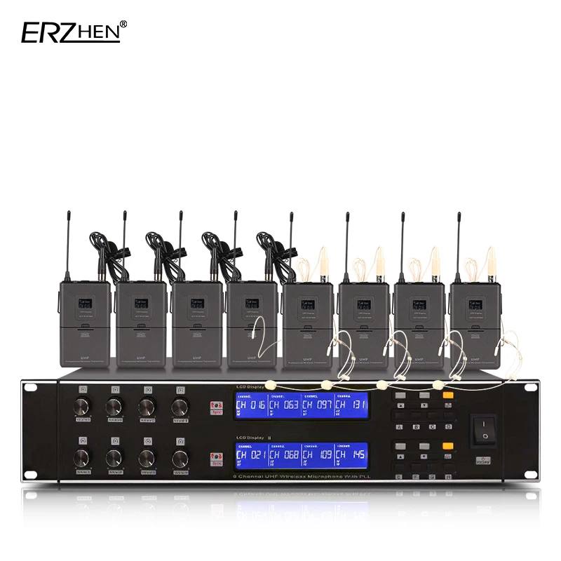 ERZHEN Профессиональная Беспроводная микрофонная система UHF8 канальный ручной отворотом конденсаторная гарнитура караоке микрофон студия 900GTAmic