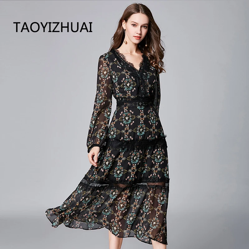 Женское длинное шифоновое платье TAOYIZHUAI составного кроя с V образным вырезом и