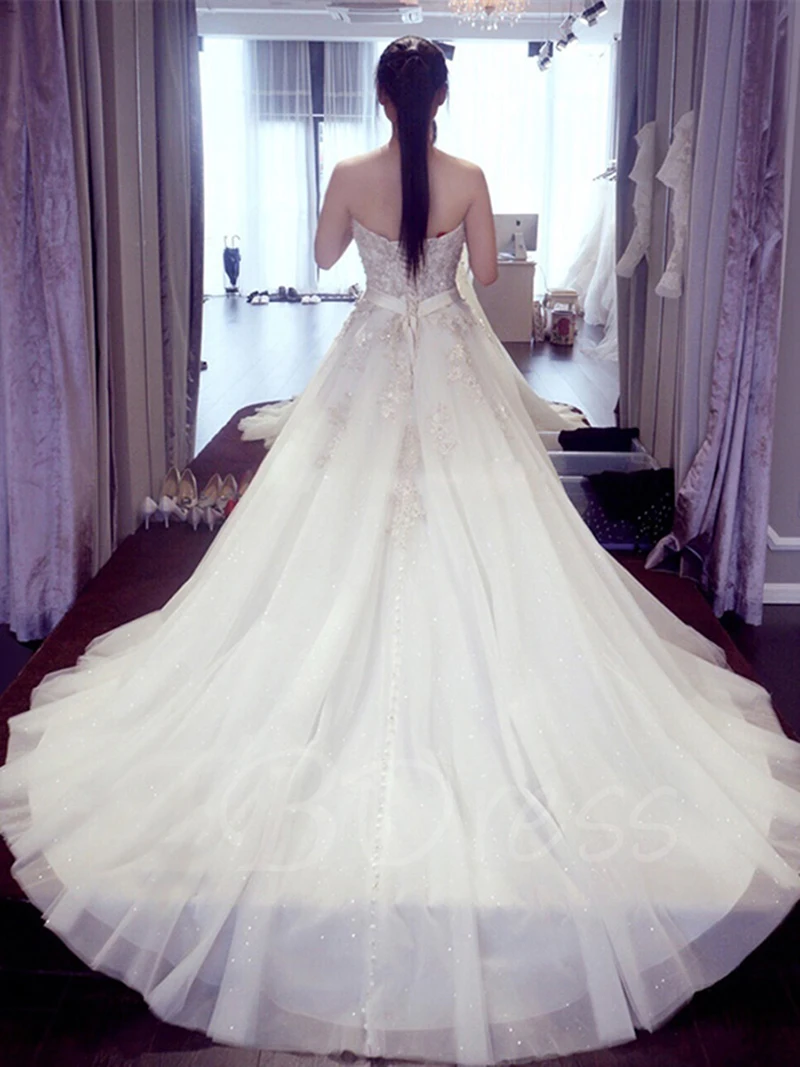 New Sweetheart Court Train A Line Wedding Dress Sequins Tulle Long 2017 Bridal Gown With Sash Vestido De Novias | Свадьбы и