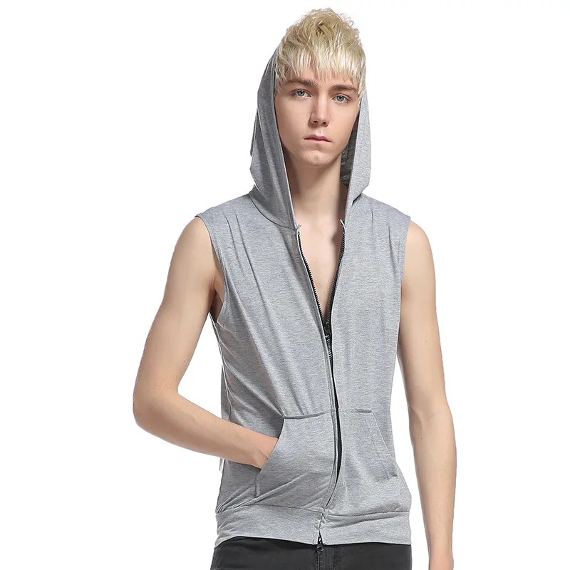 Жилетка мужская с капюшоном уличная рубашка без рукавов на молнии коротким