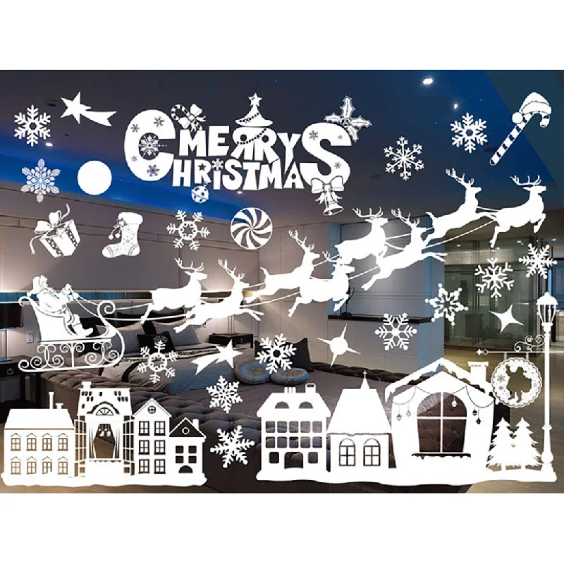 Christmas Wall Sticker Home Decor Store Window Decoration Hanging Jingle Bell Snowflake Reindeer | Дом и сад