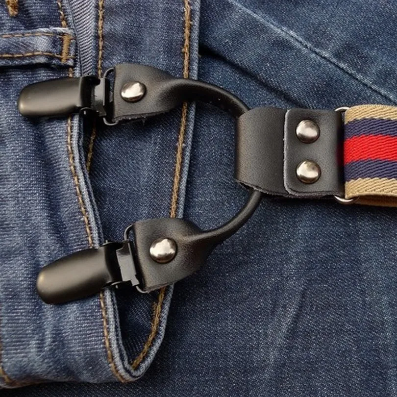 6 клип пояса из натуральной кожи Эластичные подтяжки мужские Женская мода Полосатый Регулируемый Bretelles Unisexe