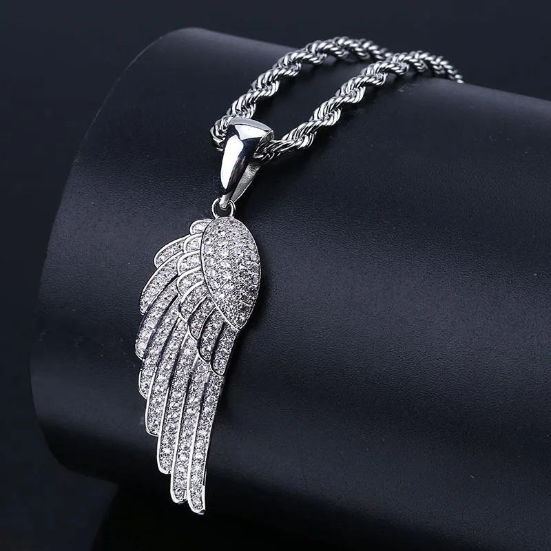 MissFox хип хоп Крылья Ангела мужские ожерелья Iced Out подарок на день Святого Валентина роскошный бренд Engel перо ожерелье s подвески