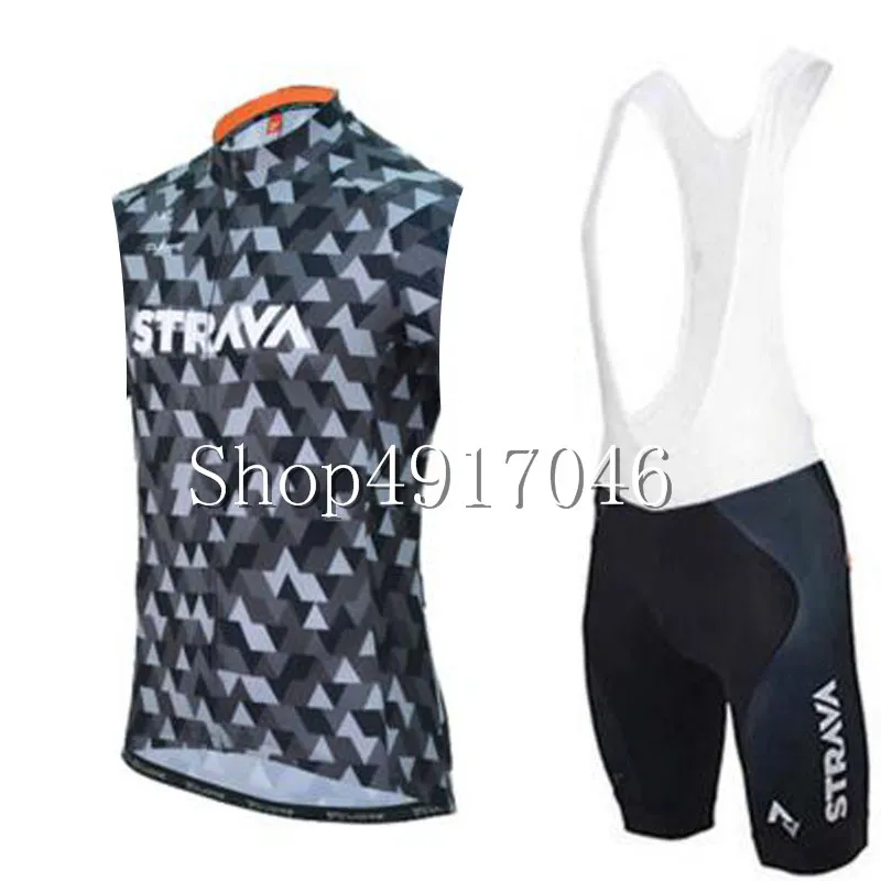 2019 STRAVA лето для мужчин Велоспорт без рукавов Джерси нагрудник шорты наборы 9D