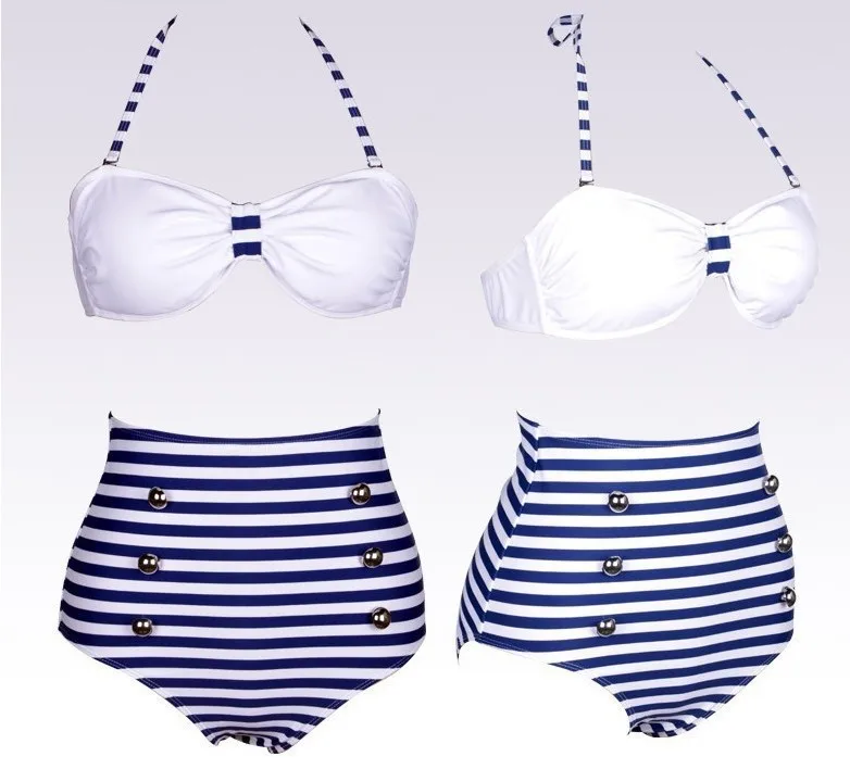 The new foreign trade navy blue white striped wind steel prop money waisted bikini spot DYYY 0330|bikini swim|bikini beautybikini victoria |