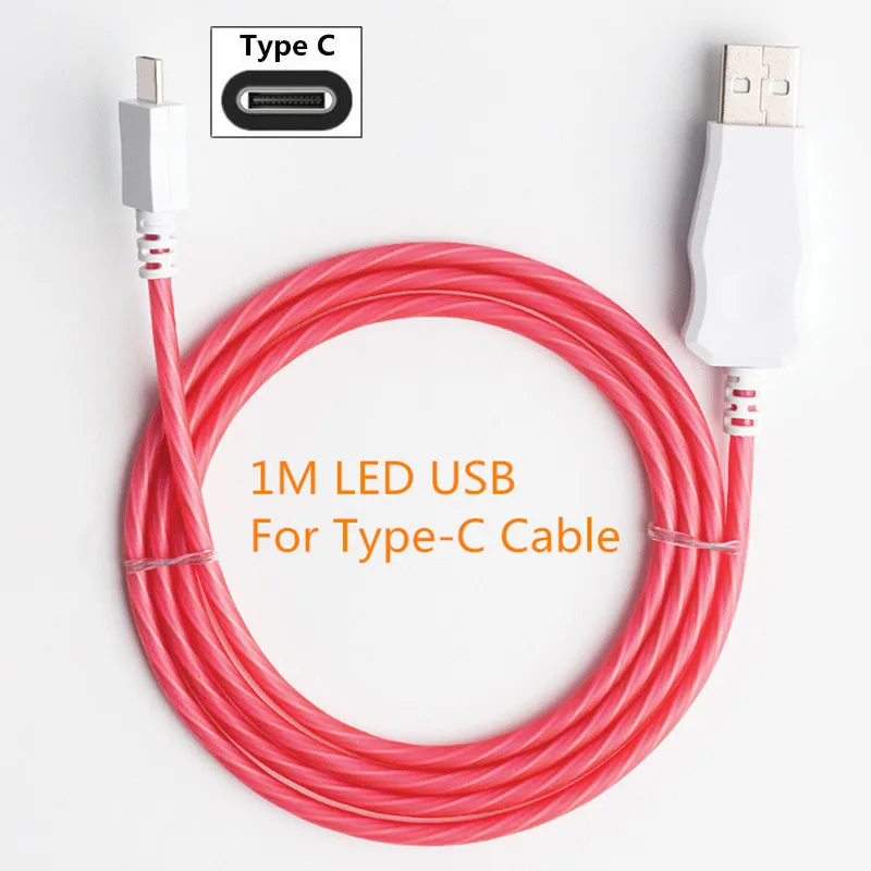 Струящийся светодиодный светящийся usb-кабель для зарядки, зарядный шнур, кабель Micro Usb type C для samsung Galaxy A70 A50 A30 A20 A10 M30 M20 M10 S10 - Цвет: For Type-C Cable