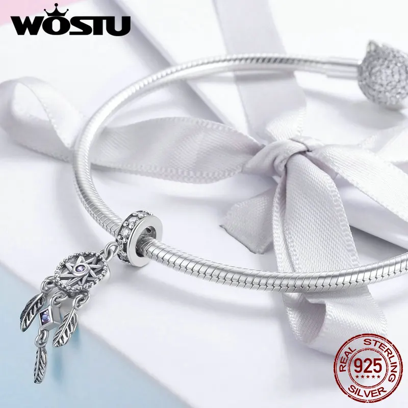 WOSTU горячая Распродажа настоящее 925 пробы серебро Богемия Ловец снов кисточка