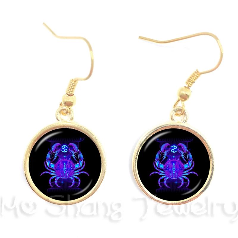 Женские серьги со стеклянным куполом созвездий Овен/Телец/близнецы/Рак/Лев/Дева