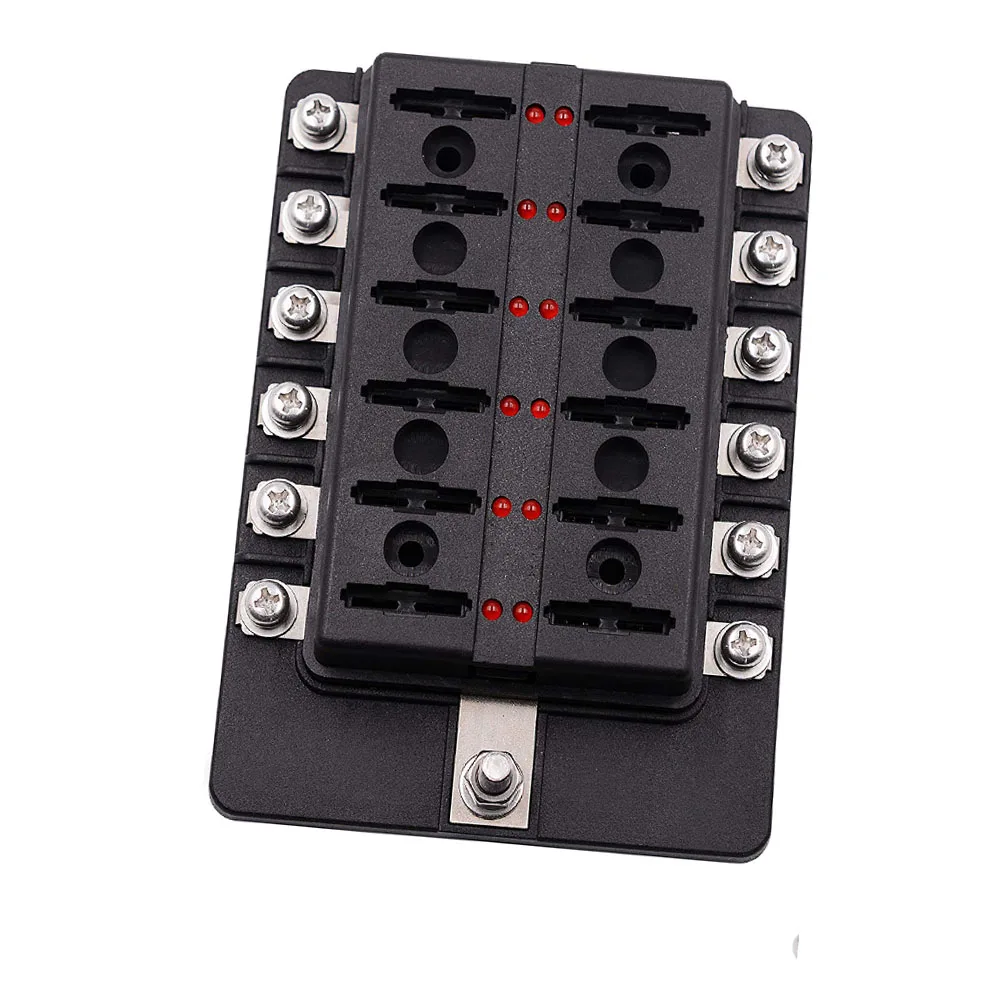 12V /32V Plastic Cover Fuse Box Holder M5 Stud With LED Indicator Light 12 Ways Blade for Auto Car Boat Marine Truck | Автомобили и