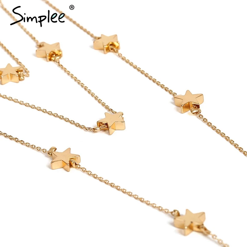 Женское ожерелье со звездами Simplee шикарное золотое ювелирное изделие длинное