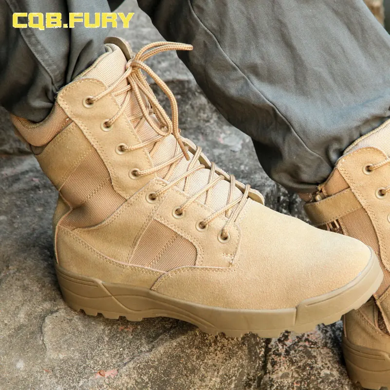 Кожаные мужские военные ботинки CQB.FURY для пустыни Коровья замша осенний песок
