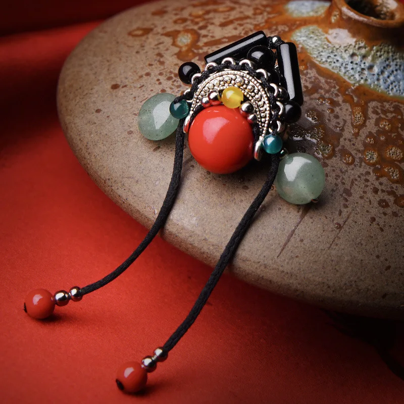 

Classic Long Statement Necklace Women Peking Opera Taseel Necklaces Pendants Vintage Stone Chain Necklace Gift Set Fashion New