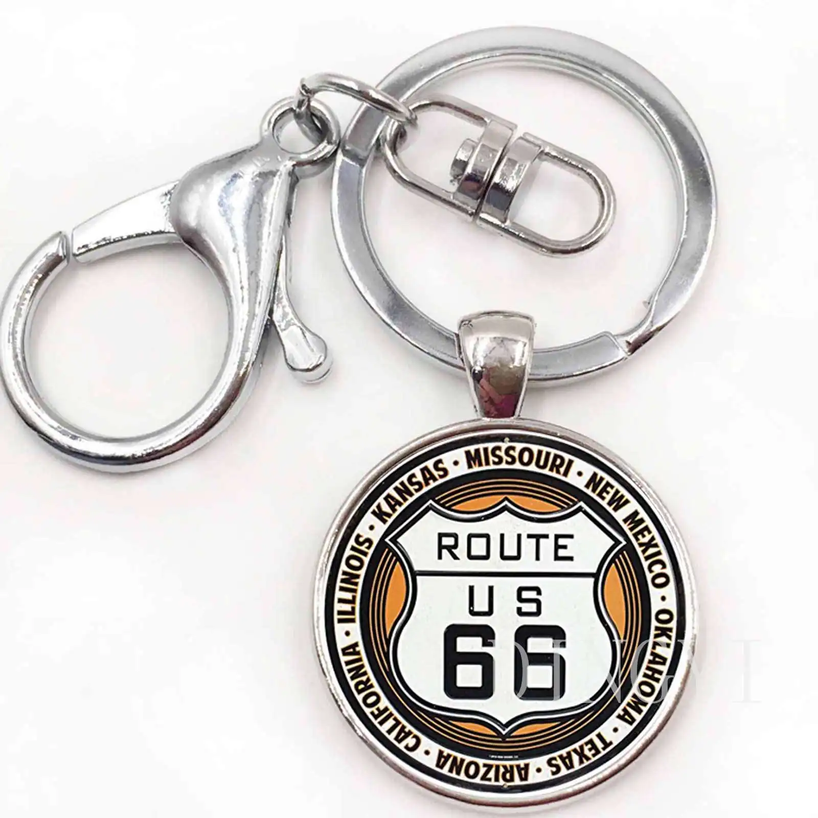 1 Route US 66 брелок стеклянные купольные украшения Серебро старинный Route 66 США кулон женские мужские брелки круглый ключ цепи в подарок - Цвет: 1