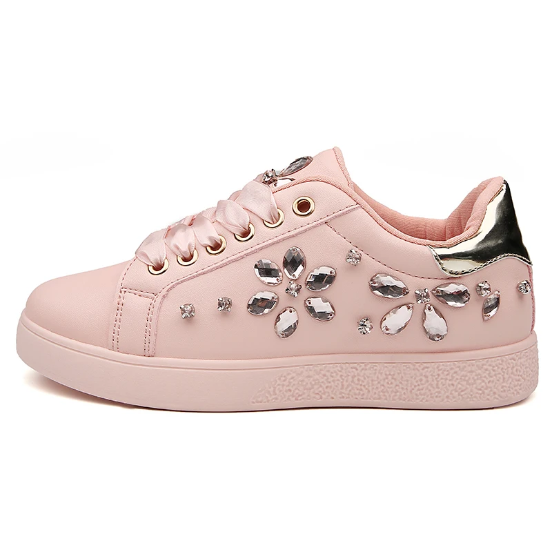 YWEEN Brand New Women Flat Shoes Women Pearl Espadrille Soft Leather Rhinestone Sneaker Shoes Female Round toe loafers