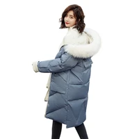 2018 winter fashion hooded long solid color fur collar detachable cotton coat