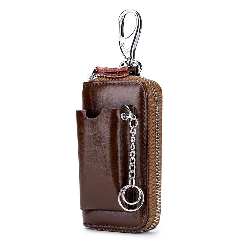 Винтажный Мужской кошелек для ключей из натуральной кожи, чехол для ключей на молнии, сумка для ключей, Мужская ключница, органайзер для ключей - Цвет: brown