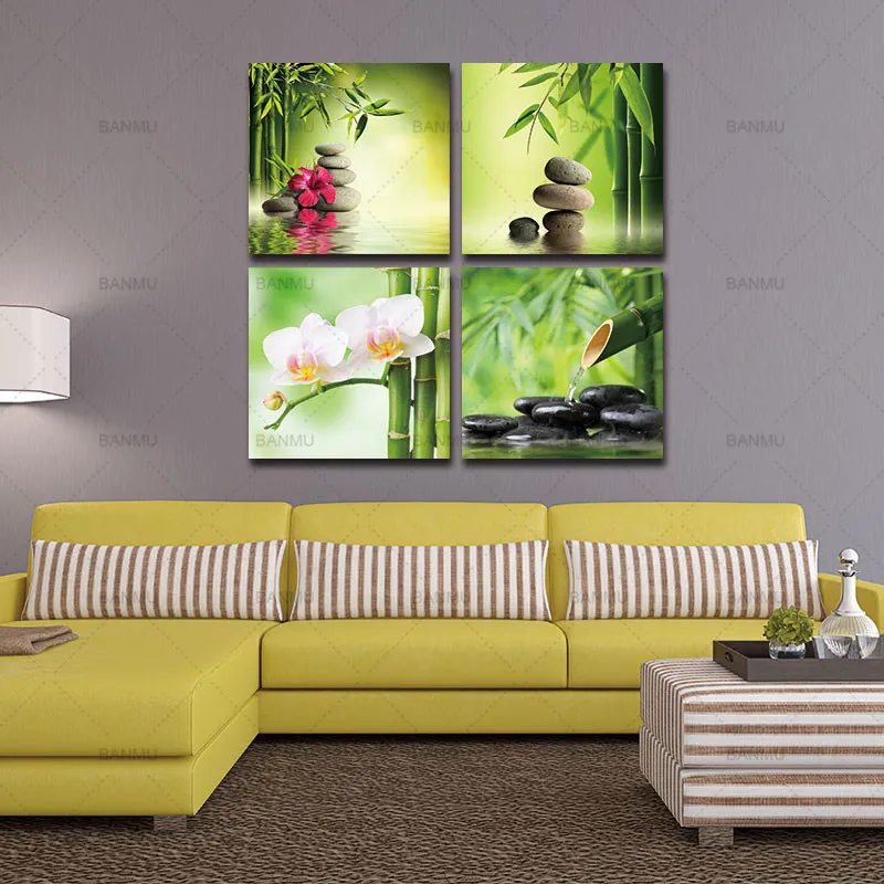 

nvas Wall Art Modern Home Decor Canvas Prints Giclee Printing Relaxing Spa Energy Stones Bamboo Green in Garden Flow Water Ca