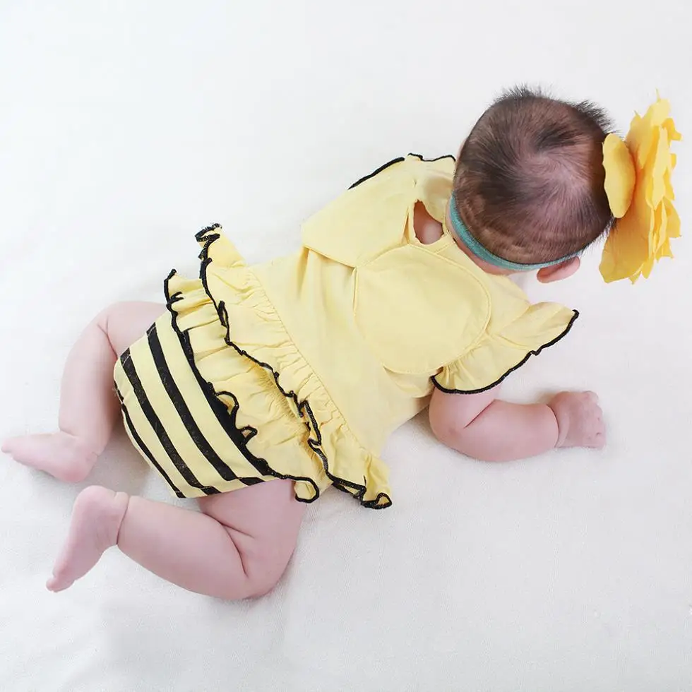 Боди для маленьких девочек с изображением желтой пчелы одежда многослойный