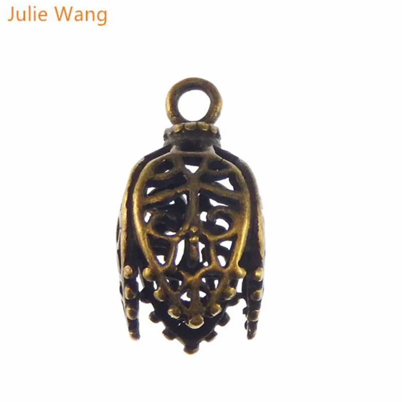 Julie Wang 8PCS Copper Antique Bronze Hollow-Pattern Pendant Lampshade Charms Handmade Fashion Jewelry Finding 17*11*11MM 05745 | Украшения