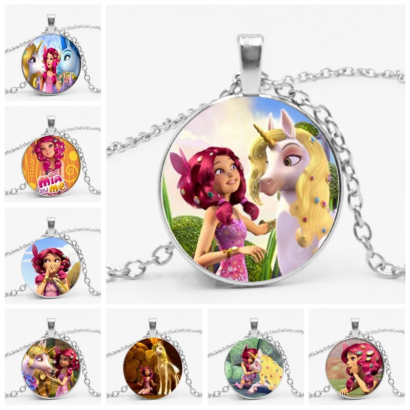 Fashion Cartoon Anime Mia and Me Glass Convex Round Pendant 3 Color Men and Women Clothing with Horse Necklace Gift Jewelry