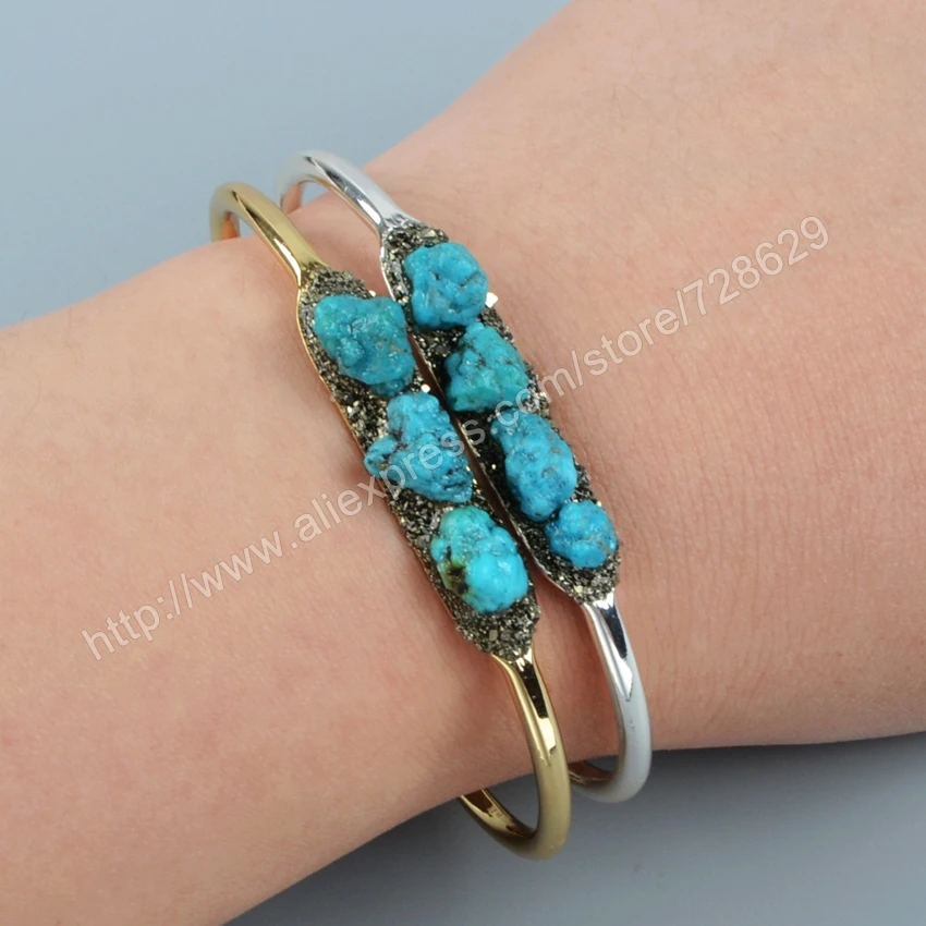 Borosa золотистого цвета латунь Freeform бирюзы пиритовые куски браслет модный дизайн