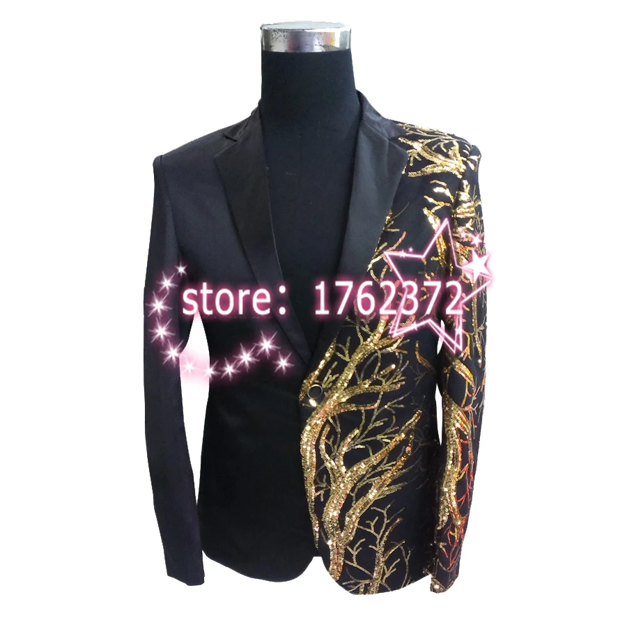Мужские блейзеры с блестками мужской пиджак певец DJ рок танцор черный золотой